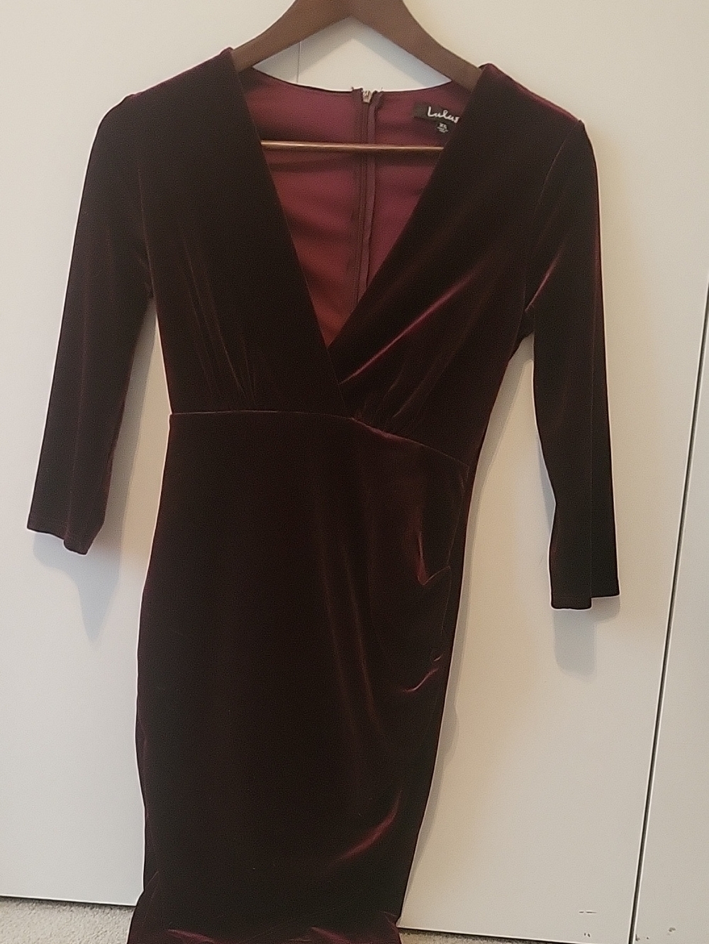Lulu's Wine Burgundy Velvet Long Sleeve Wrap Dress